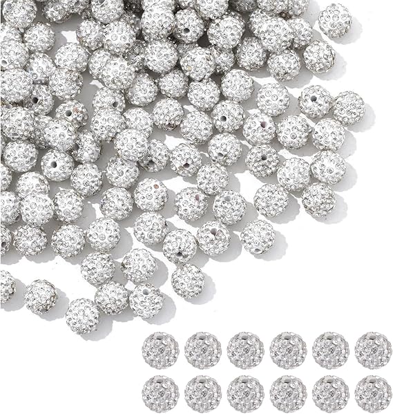 100PCS 10MM White Crystal Round Rhinestone Beads for DIY Jewelry Making