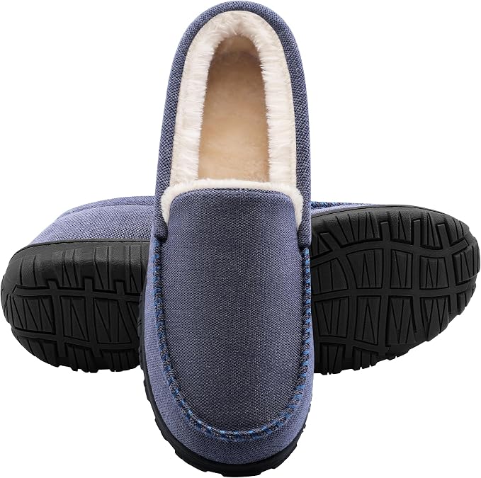 shoeslocker Men's Slippers Indoor Outdoor Warm Soft Plush Memory Foam House Slippers for Men Comfortable Bedroom Moccasin Slipper Non-Slip