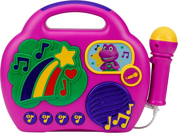 Barney Karaoke Microphone with Boombox for Fans of Toddler Toys, Kids Karaoke Machine with Built in Music (Barney)