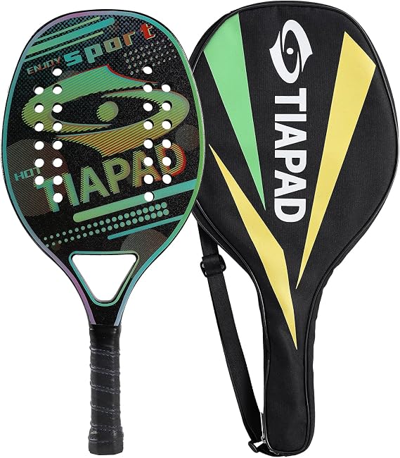 Beach Tennis Racket Carbon,Beach Tennis Paddle with EVA Memory Foam Core,22mm Sand Grit Surface Racquet Paddle 28 Holes Professional Padel with Cover Bag