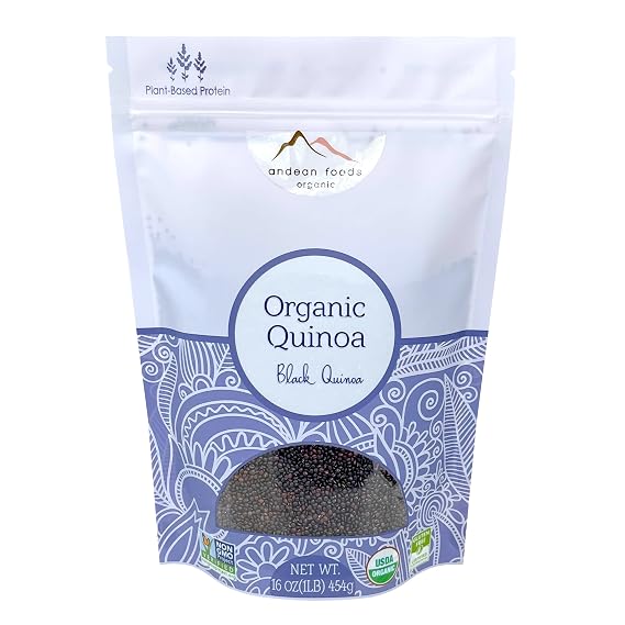 Andean Foods Organic Black Quinoa PREMIUM QUALITY Superfood Grain Non-GMO, Gluten Free, Vegan, 1 lb, 16 oz