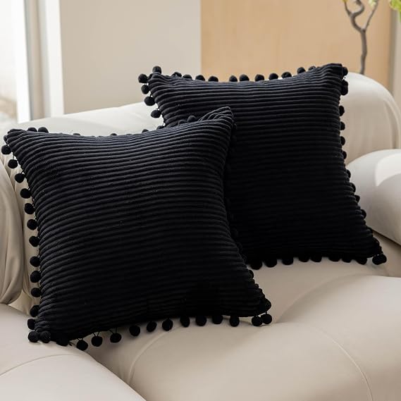 Home Brilliant 45x45 Cushion Covers Autumn for Sofa Bed, Black Halloween Decorative Cushion Covers for Parties Indoor Outdoor, Set of 2, Black, 45cm x 45cm