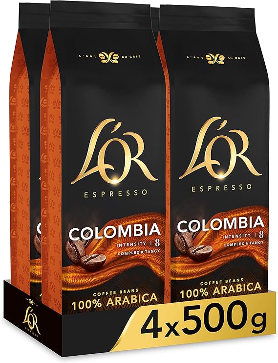 L'OR Espresso Colombia Çekirdek Kahve,%100 Arabica, Zengin Lezzet, Yoğunluk 8, 500 Gram