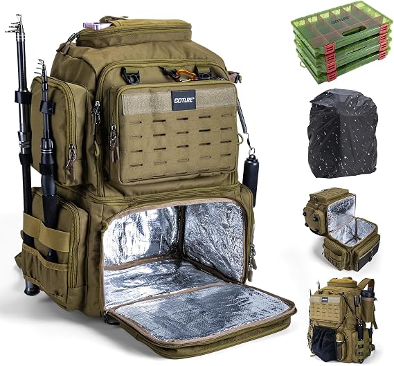 Goture 78L Double Tier Fishing Backpack 4 Bait Boxes Waterproof
