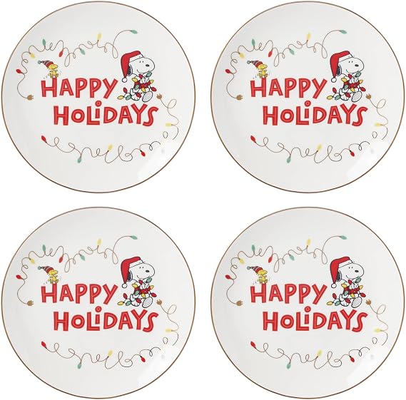 Lenox Snoopy Christmas 4-Piece Accent Plates, Appetizer Plate Set for 4