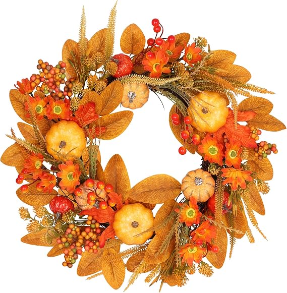 19inch Fall Wreaths Front Door Decor for Thanksgiving Autumn Home Outdoor