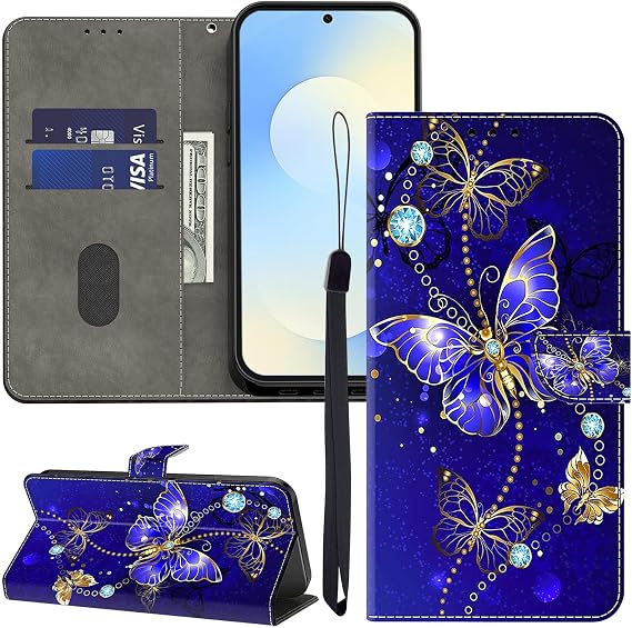 ALILANG Case for Samsung Galaxy S9 Plus Wallet Cases with Credit Card Holder, Flip Book PU Leather Protective Magnetic Cover for Samsung S9+ Phone Case -Diamond Butterfly