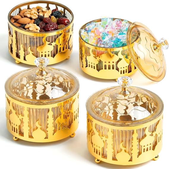 4 Pcs Ramadan Serving Trays with Lid Eid Mubarak Decor, Classic