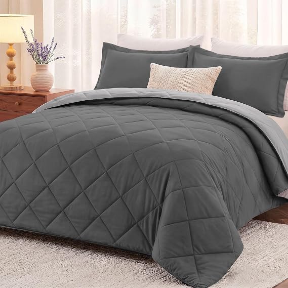 downluxe King Size Comforter Set - Charcoal and Grey King Comforter, Soft Bedding Sets for All Seasons -3 Pieces - 1 Comforter (104"x92") and 2 Pillow Shams(20"x36")