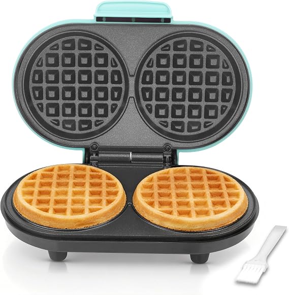AshGlen Double Mini Waffle Maker for kids, Waflera Electrica with 2 X 4 Round Non-stick Grids, Small Waffle Maker Mini, Makes 2 Personalized Keto