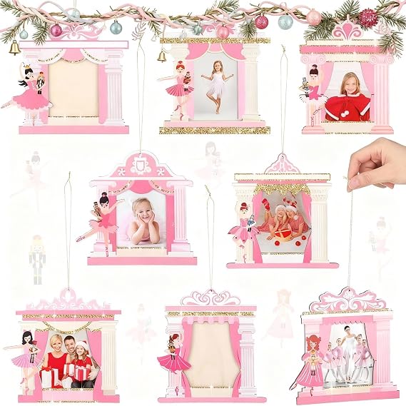 Namalu 8 Pcs Mini Ballet Nutcracker Picture Frame Ornament Xmas Pink Ballet
