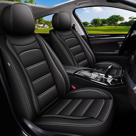 IKABEVEM Car Seat Covers Fit for Chevy Tahoe 2011-2024 2025 2026 2027: Luxury Leather Automotive Front Seat Covers, Truck Car Seat Protector(2PCS Front, Black)