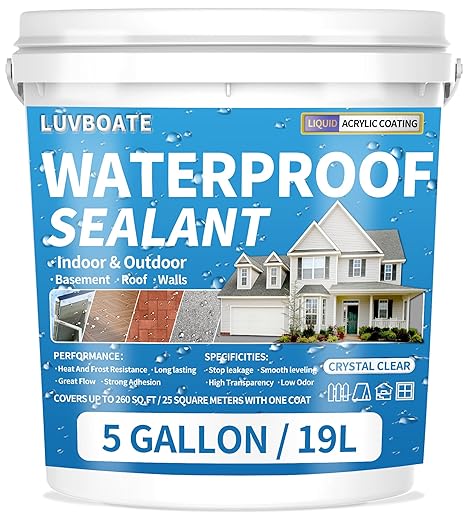 Liquid Waterproof Sealant 5 Gallon Clear, Transparent Waterproof Coating | Water-Based Invisible Repairing Leak Agent Roofs, Walls, Garden, Bathroom, Kitchen, Terraces Indoor & Outdoor