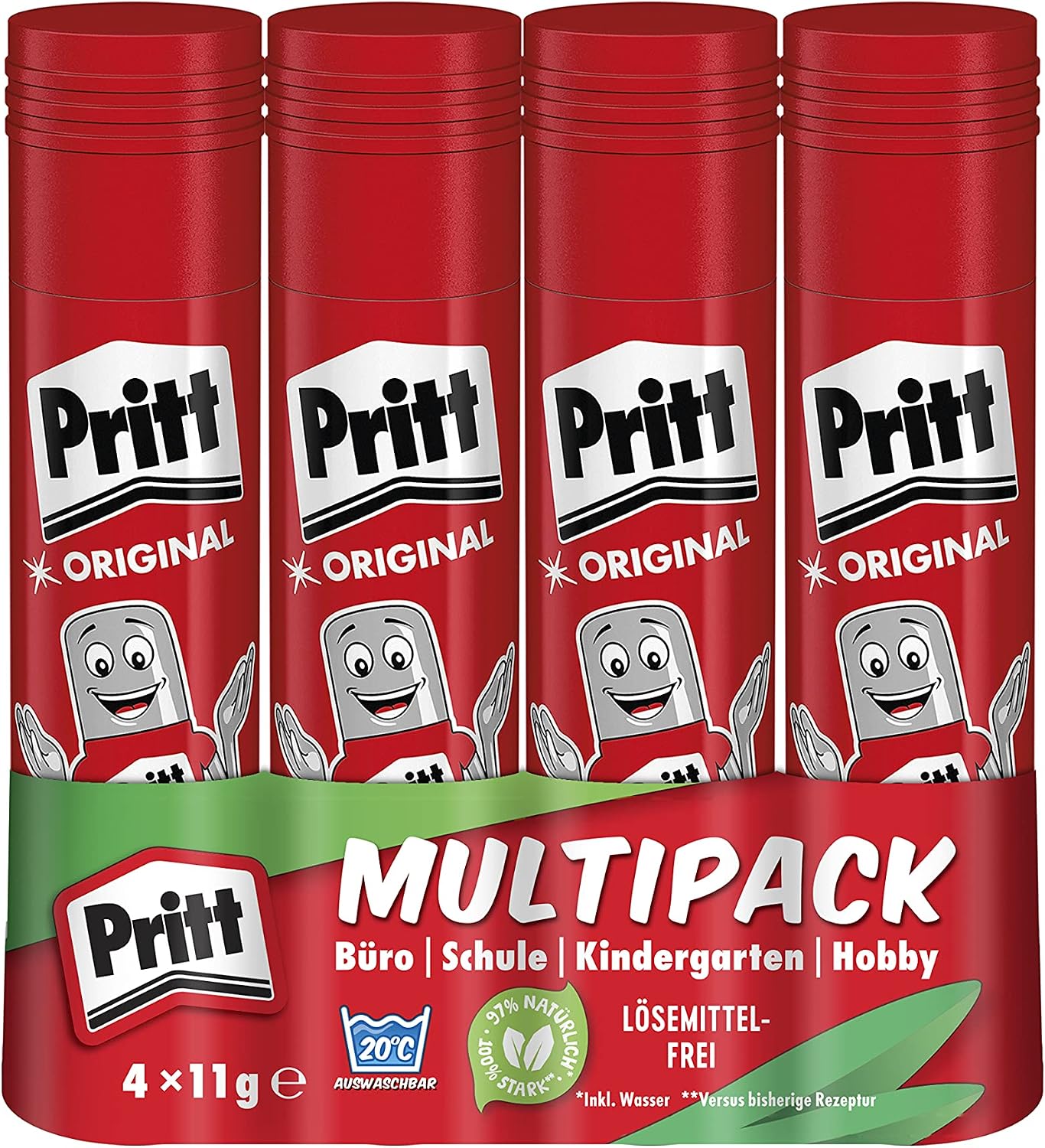 Pritt Glue Stick Safe and Child Friendly Glue for Arts and Crafts Strong Adhesive for School and Office Supplies 4 x 11 g Pritt Stick