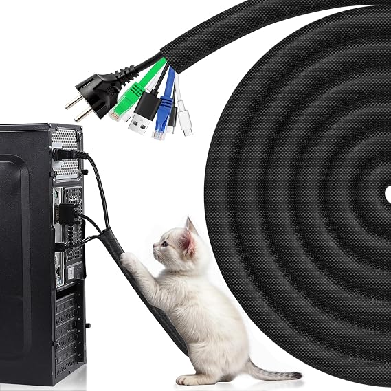 AGPTEK Cable Protector for Dogs and Cats 3M-20mm, Cable Sleeves, Expandable Braided Cable Management Sleeve, Protects Cables from Pet Bites, Black