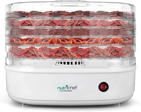NutriChef Food Dehydrator Machine – 5 Tray Electric Food Dryer for Jerky, Fruits, Vegetables, Mushrooms, Herbs | Compact Countertop Dehydrator with Even Heat Circulation, Easy to Clean, BPA-Free