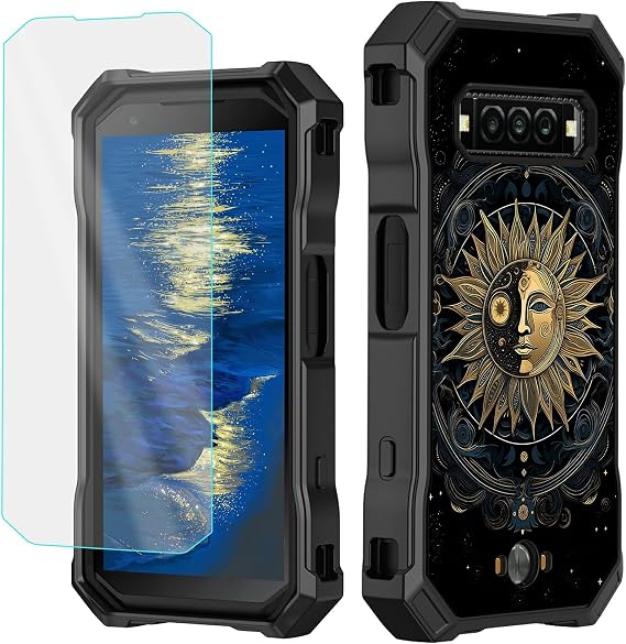 for Kyocera DuraForce PRO 3 (E7200) Phone Case with Screen Protector Hybrid Heavy Duty Soft TPU Full Shockproof Protective Cover Case for Kyocera DuraForce PRO 3, Sun and Moon