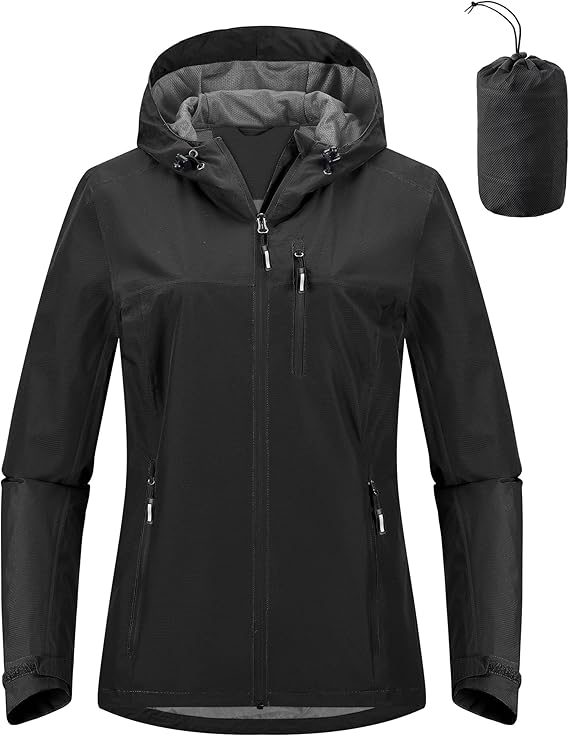 Outdoor Ventures Packable Rain Jacket Women Waterproof Raincoat with Hood