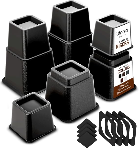 Utopia Bedding 8 Piece Premium Adjustable Furniture Risers (4 High and 4 Short) - Heavy Duty Riser with Strong Space Saving for Beds, Tables, Chairs or Sofas (3, 5 or 8 Inch) - Black