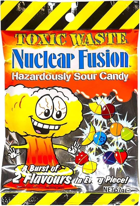 Toxic Waste Nuclear Fusion Hazardously Sour Candy Sweets Double Action 2 Sour Flavors in Every Piece - 57g Sharing Bag