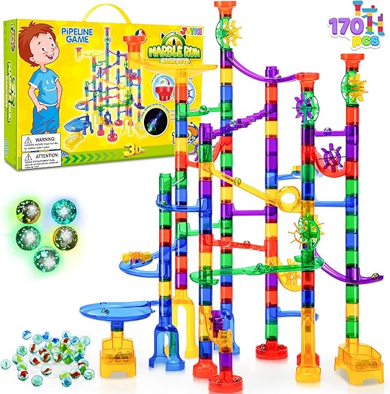JOYIN 170 Pcs Glowing Marble Run for 3+ Year Olds, STEM Construction Toys