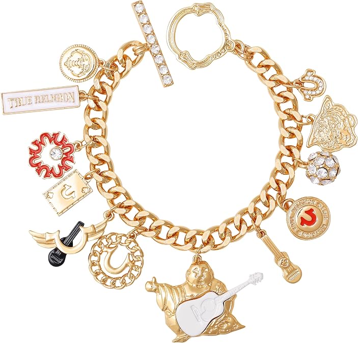 True Religion Buddha Horseshoe Charm Toggle Bracelet, Goldtone