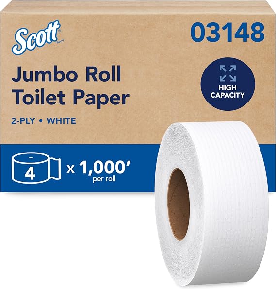 Scott Professional Jumbo Roll Toilet Paper, Bulk, 4 Rolls x 1000' (03148)