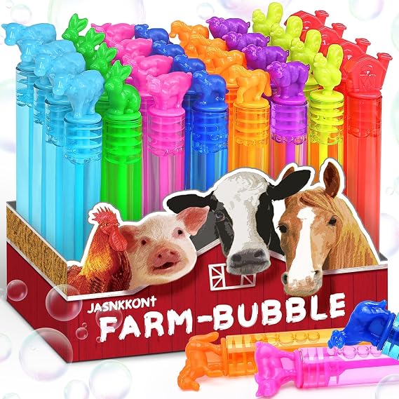Animal Farm Bubbles Gift Box, 32 Pcs Mini Dog Horse Bubble Wands Bulk Toys