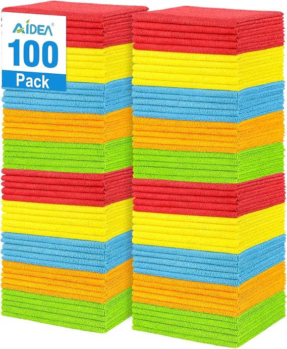 AIDEA Microfibre Cloths 100 Pack, Ultral Absorbent Lint-Free Washcloths Microfiber Cleaning Rags, All-Purpose Washable Car Cloth Wipes for Detailing, Office, Household Cleaning,30X30CM