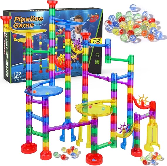 Marble Run Sets for Kids, 90 Translucent Marbulous Pieces + 32 Glass Marbles, Giant Marble Race Track Game STEM Building Blocks, Educational Construction Toys Marble Maze for Kids 4 5 6 Year Old