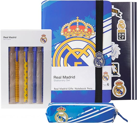Real Madrid Pencil Case Notebook Stickers and Pens Stationery Set for School Supplies Office Accessories Football Gifts for Women Men Teens Boys