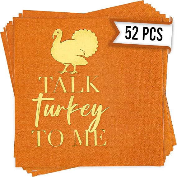 Thanksgiving Napkins 52 Pcs Talk Turkey To Me, Cocktail Thanksgiving Napkins Disposable, Happy Friendsgiving Napkin, Friendsgiving Decorations, Funny Paper Napkin for Friendgiving Party Decor