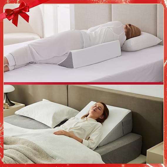 Bedluxe Wedge Pillow for Sleeping 10 inch & Wedge Pillow for Side Sleeping, White/Grey