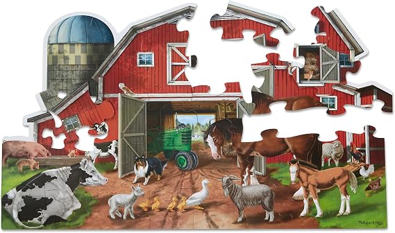 Melissa & Doug Busy Barn Shaped Jumbo Floor Puzzle (32 Pieces, 2 x 3 Feet), Jigsaw Puzzle for Preschoolers and Kids Ages 3+ FSC Certified