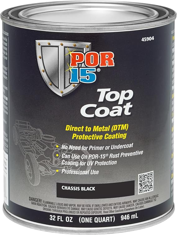 POR-15 Top Coat Paint, Direct to Metal Paint, Long-term Sheen and Color Retention, 32 Fluid Ounces, Chassis Black