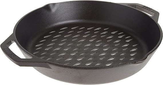 Lodge Pre-Seasoned Cast Iron Round Grilling Basket, 12 Inches | Grilling Pan Designed to Protect Food from Falling Through the Grate, Cast Iron, 12 Inch, Made in USA
