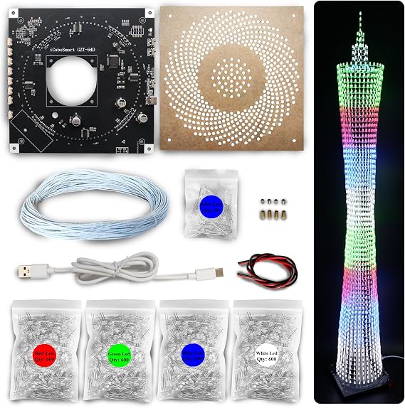 DIY Electronic LED Canton Tower Model Kit, Hand Soldering Project Kit, 64 LED Circles, Height 1 Meter (GZT-64)