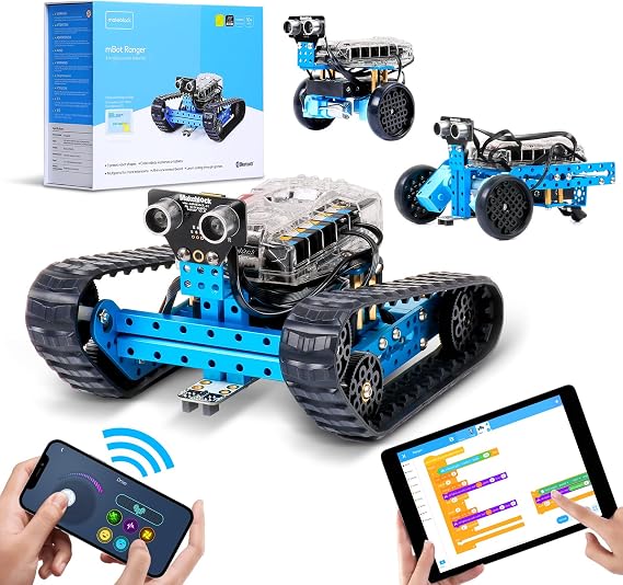 Makeblock mBot Ranger Robot 3 in 1 Programmable Robot Building Kit Coded Toy 3 Shapes with Me Auriga Bluetooth Version Programmable Robot Toy Gift for Kids.