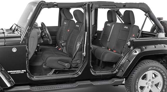 Diver Down Neoprene Seat Cover Set - Fits Jeep JK 2007-2018 Wrangler 2-Door - Front and Back Seat Set - Custom Fit - Soft Padded Cushion Feel (with Jeep Logo, Black, 07-10)