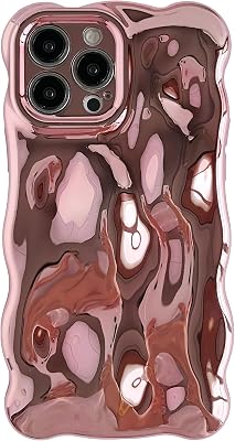 Caseative for iPhone 13 Pro Max Case,Water Ripple Wave Meteorite Bubble Chrome Plating Electroplated Candy Phone Case Eletro Rose Gold