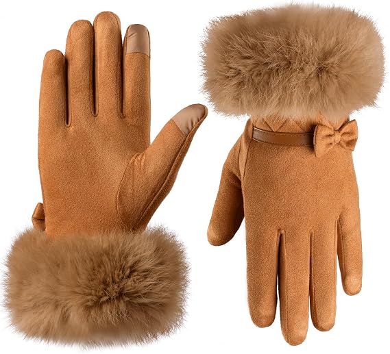 Hysenm Women Winter Gloves With Touch Screen Fingers Warm Suede Gloves Texting Thermal Windproof Mittens for Driving Running