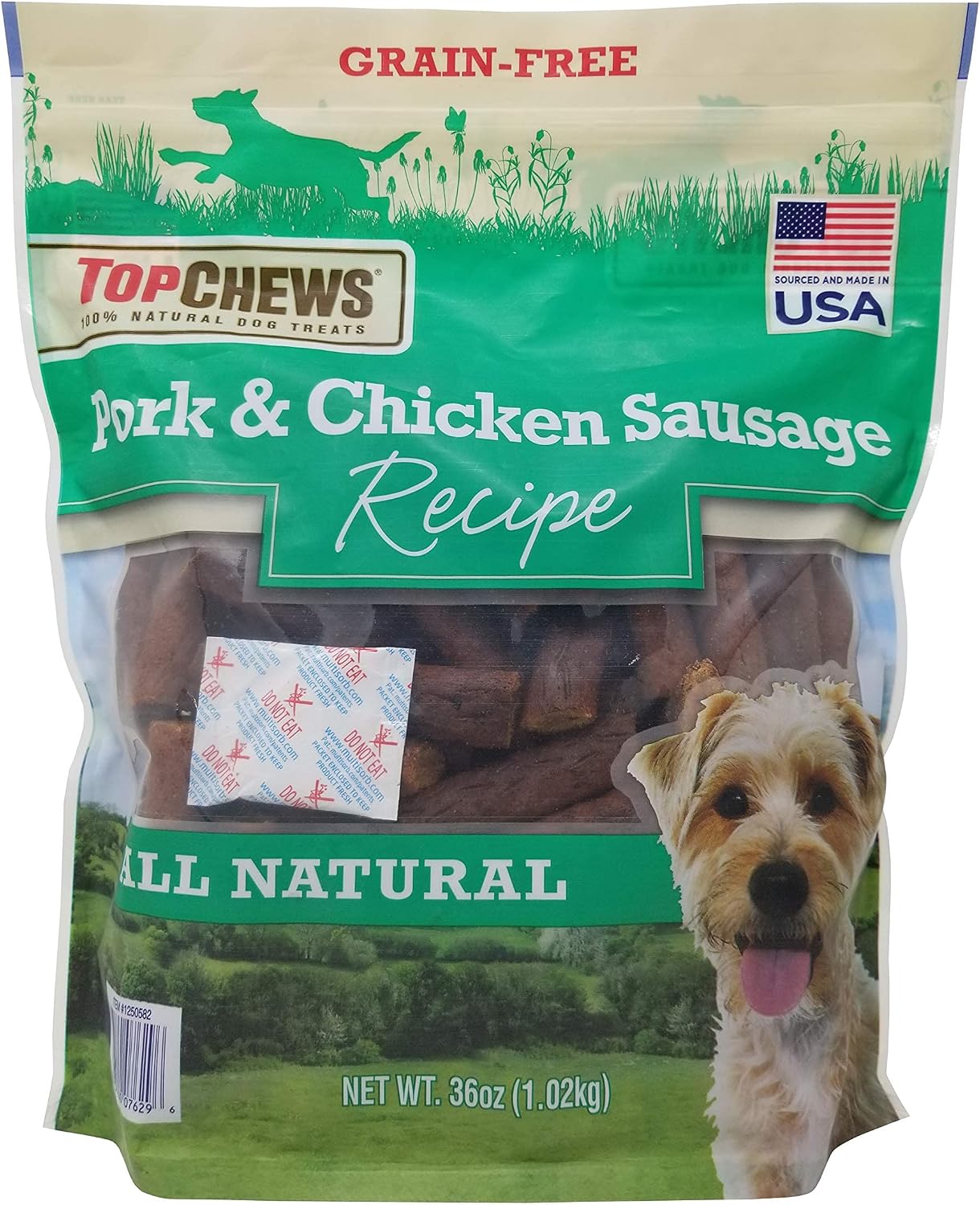 Top Chews Pork & Chicken Sausage Dog Treats 100% Natural 36 OZ