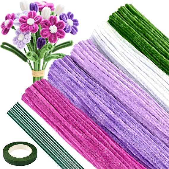 ASTARON 521 Pcs 5 Colors Art Chenille Stems Pipe Cleaners Flower Making Kit