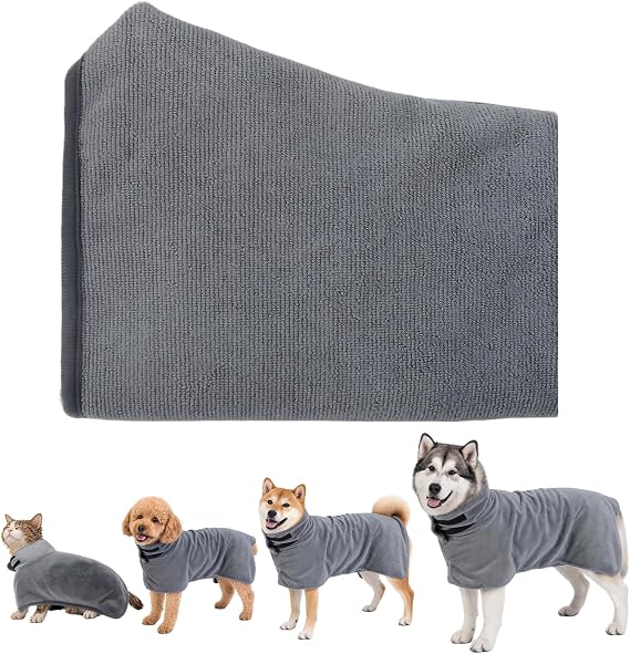 Dog Bathrobe Super Absorbent Pet Drying Towel Robe with Adjustable Strap