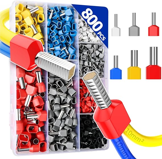 Preciva 800PCS Double Wire Ferrule Kit - Dual Barrel Ferrules Connectors for AWG 22-7, Ideal for Electrical, Industrial, and DIY Projects