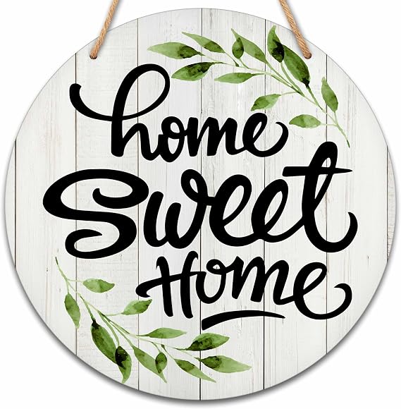 Welcome Sign for Front Door, Home Sweet Home Round Hanging Sign With Rope, Rustic Wall Decor For Farmhouse Home Front Door Porch, Housewarming Gifts for Family Friend, A05