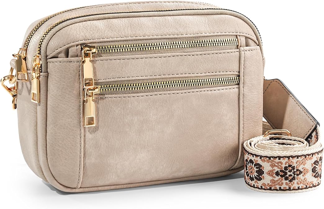 WJCD Women's Crossbody Purse - Vegan Leather Lightweight Shoulder Bag with Adjustable Strap, Stylish Small Handbags (Grey)