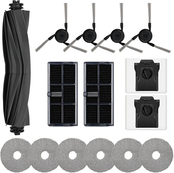 15 PCS Accessories Replacement Parts Compatible with Dreame X40 Ultra/ L40 Ultra/ X40 Master MOVA P10/ P50 Pro Ultra Robot Vacuum Cleaner, 1 Main Brush 4 Side Brushes 2 Filters 2 Dust Bags 6 Mop Pads