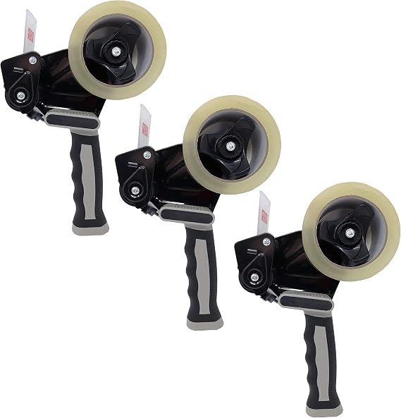 Clipco Tape Dispenser Gun Packing Tape Included (3-Pack) (Black-Gray)