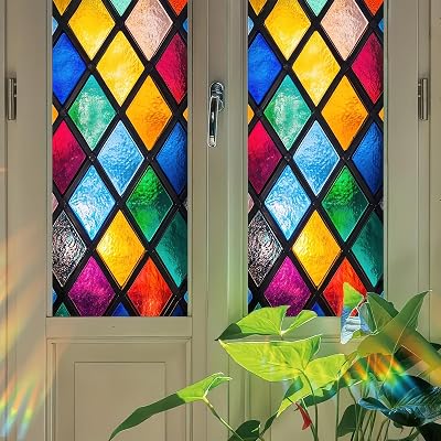 Stained Glass Window Film 17.7x39.3 inch Static Cling Sun Blocking Decor for Home Office Windows Doors Glass Partitions Anti-UV Sun Blocke Windows Film Seasonal Decorations